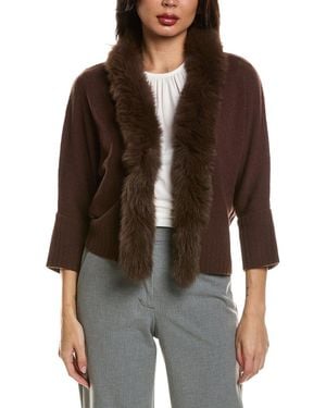 Hannah Rose Merino Wool Fox Trim Shrug - Brown