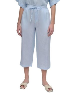 DKNY Pull On Straight Leg Linen Pant - Blue