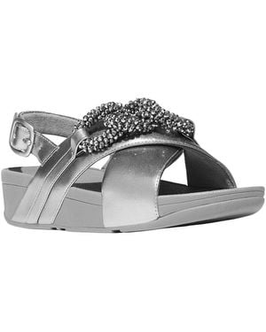 Fitflop Lulu Beaded Chain Leather Back Strap Sandal - Metallic