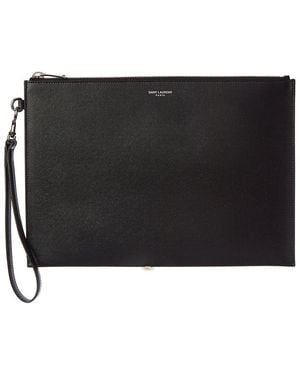 Saint Laurent Paris Zipped Leather Tablet Holder - Black