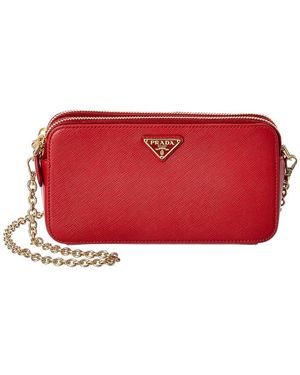 Prada Logo Saffiano Leather Wallet On Chain - Red