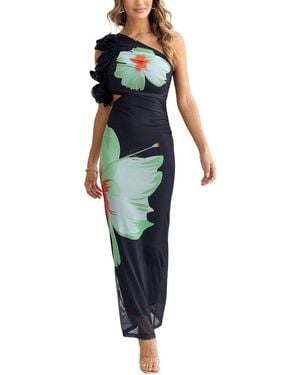 LEON GORI One Shoulder Maxi Dress - Blue