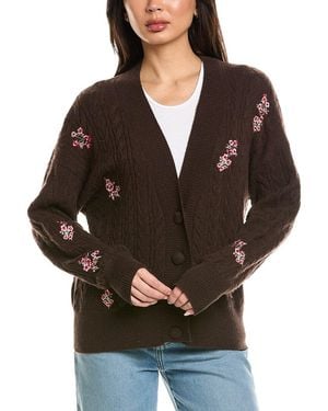 Brodie Cashmere Flower Cable Cashmere Cardigan - Black