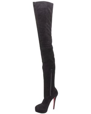 Christian Louboutin Suede Over-The-Knee Platform Boot (Authentic Pre- Loved) - Black