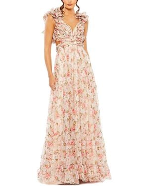 Mac Duggal Ruffle Tiered Cut-Out Chiffon Floral Dress - Multicolor