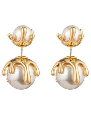 Eye Candy LA Pearl Lucia Golden Drop Earrings - Metallic