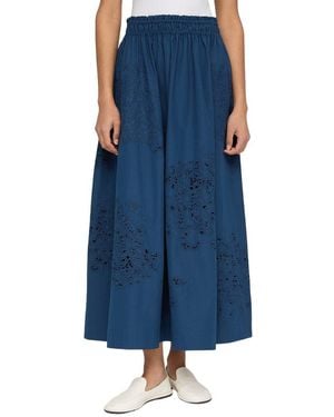 Lafayette 148 New York Embroidered A-Line Midi Skirt - Blue