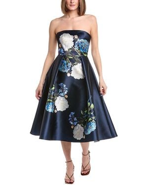 Rene Ruiz Strapless Floral Mikado Tea Length Dress - Blue