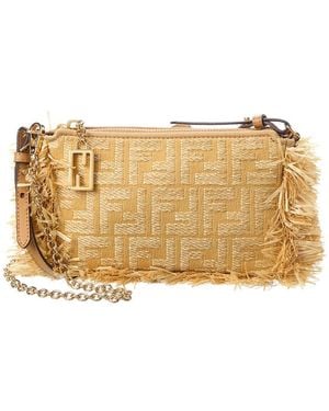 Fendi Baguette Ff Jacquard & Raffia Pouch - Natural