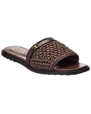 Tod's Gomma Raffia & Leather Sandal - Brown
