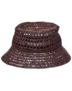 Bruno Magli Crochet Short Brim Bucket Hat - Brown