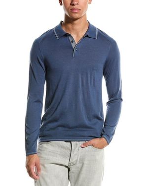 RAFFI Trim Detail Wool-Blend Polo Jumper - Blue