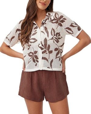 Bella Dahl Short Sleeve Button Down Sweater - Brown