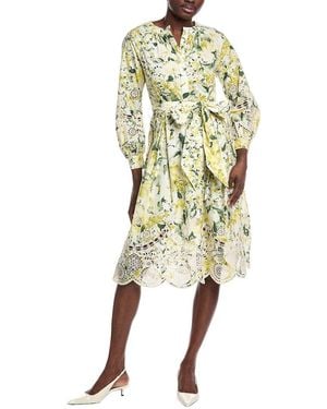 Teri Jon Eyelet-Trim Midi Dress - Green