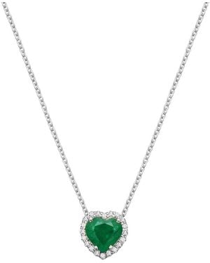 Forever Creations USA Inc. Forever Creations 14K 0.96 Ct. Tw. Diamond & Emerald Halo Heart Necklace - Metallic