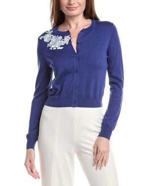 Carolina Herrera Embellished Silk-Blend Cardigan - Blue