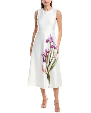 Anne Klein Crewneck A-Line Printed Scuba Midi Dress - Red