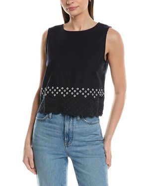 Ellen Tracy Linen-Blend Embroidered Top - Blue