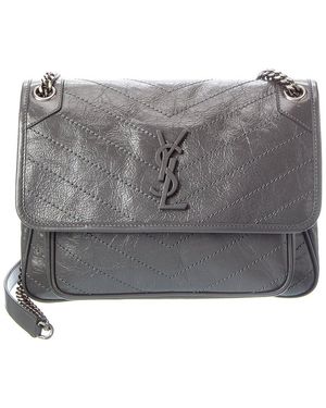 Saint Laurent Niki Medium Leather Satchel - Grey