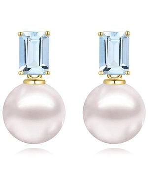 Kai Fine Jewelry 14K 1.00 Ct. Tw. Aquamarine & 8-9Mm Pearl Drop Earrings - White