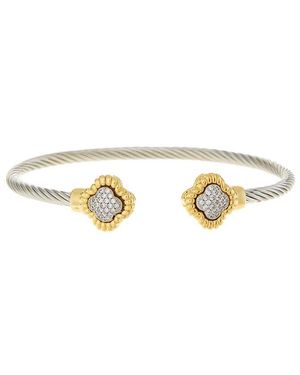 Juvell 18K Two-Tone Plated Cz Twisted Cable Bangle Bracelet - White