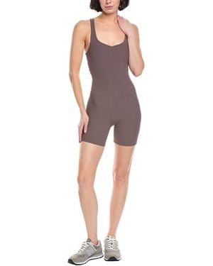 Beyond Yoga Routine Ribbed 5In Biker Jumpsuit - Gray