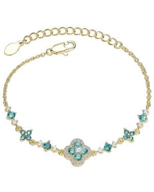 Rachel Glauber 14K Plated Cz Floral Design Bracelet - Metallic