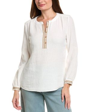 Jones New York Cobble Textured Double Trim Top - White
