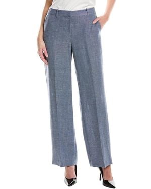 Lafayette 148 New York Gates Full Leg Linen & Wool-Blend Pant - Blue