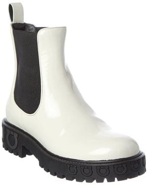 Ferragamo Patent Bootie - White
