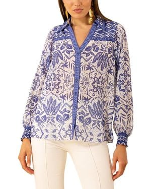 Hale Bob Marceline Long Sleeve Silk-Blend Top - Blue