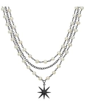 Rachel Reinhardt Jewelry 5Mm Pearl Cz Layered Necklace - Metallic