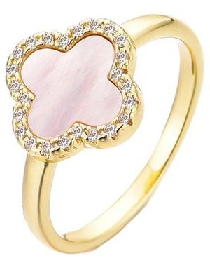 Adornia 14K Plated Mother Of Pearl Cz Halo Clover Ring - White