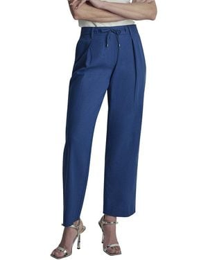 DKNY Stripe Pleated Wide Leg Linen-Blend Pant - Blue