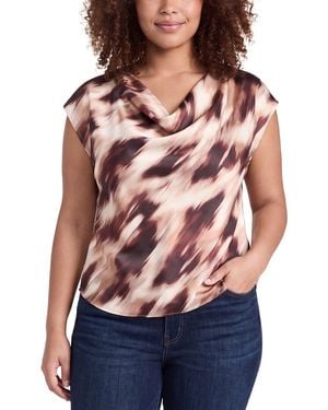 Anne Klein Plus Cowl Bateau Neck Top - Red