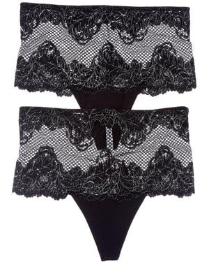Le Mystere Set Of 2 Lace Allure High-Waist Thong - Black