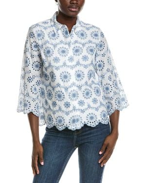 Anne Klein Scallop Hem Eyelet Shirt - Blue