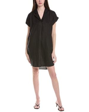 Eileen Fisher Petite Mini Notch Collar Linen Dress - Black