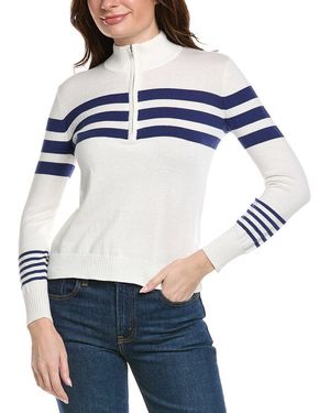 Hannah Rose Stripe 1/2-Zip Cashmere-Blend Pullover - Blue
