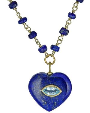 Rachel Reinhardt Jewelry 14K Over Gemstone Heart Necklace - Blue