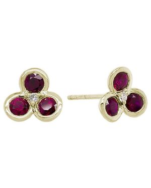 Gemstones 14k Diamond .03 Ct. & .89 Ct. Ruby Flower Studs - Pink