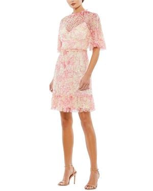 Mac Duggal Flounce Sleeve Mini Dress - Pink
