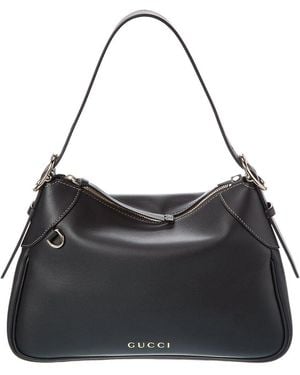 Gucci Gg Emblem Leather Hobo Bag - Black