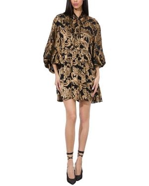 Alice + Olivia Opal Tie Neck Poet Sleeve Silk-Blend Tunic Dress - Natural