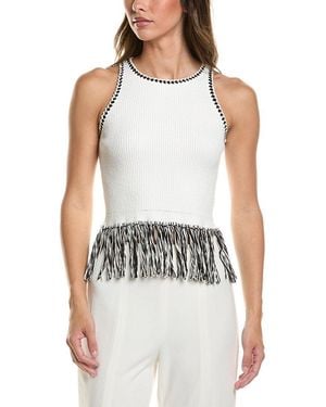 Toccin Dottie Fringe Racer Tank Top - White