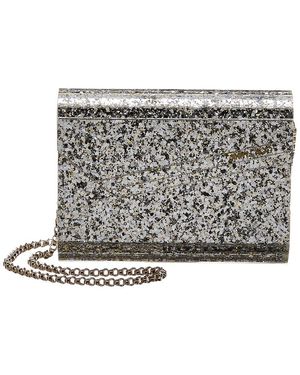 Jimmy Choo Candy Coarse Glitter Acrylic & Leather Clutch - Grey
