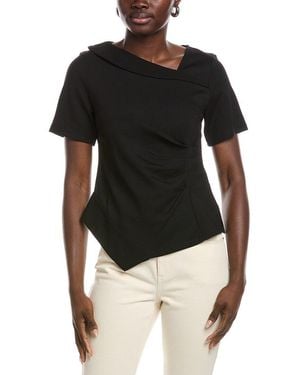 Gracia Asymmetrical Neck Ruched Solid Top - Black