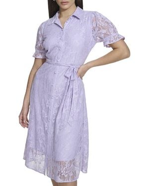 Kensie Allover Floral Lace Midi Dress - Purple