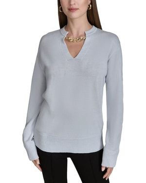 Halston Logo Chain V-Neck Sweater - Gray