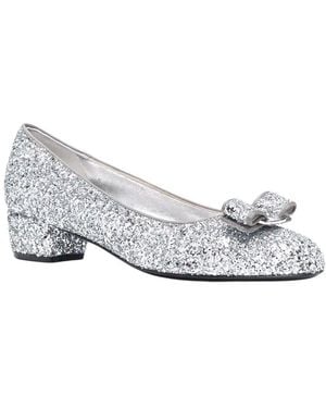 Ferragamo Glitter Detail Leather Pump - White